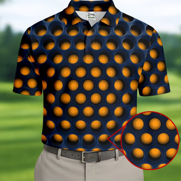 3D Effect Circular Pattern Orange Golf Shirt, Cool Golf Outfit, Men's Funny Golf Shirts, Polo Shirt Men
