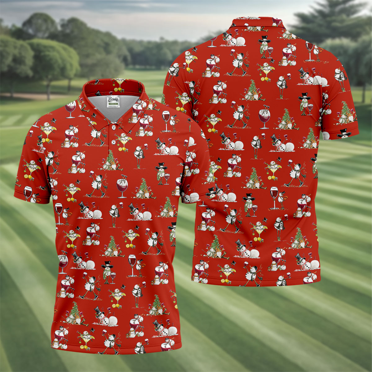 Funny Snowman Drinking Wine Red Golf Shirt, Christmas Golf Shirt, Polo Shirt Men, Golf Gift For Men