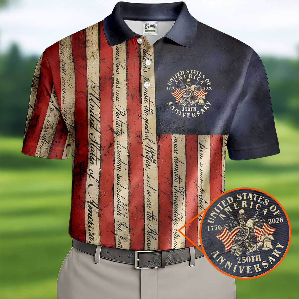 USA 250th Anniversary Distressed Flag Patriotic Golf Shirt, 4th Of July Golf Shirts For Men