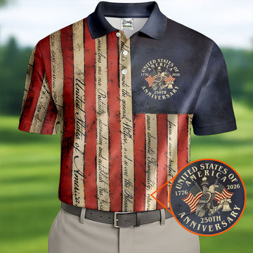 USA 250th Anniversary Distressed Flag Patriotic Golf Shirt, 4th Of July Golf Shirts For Men
