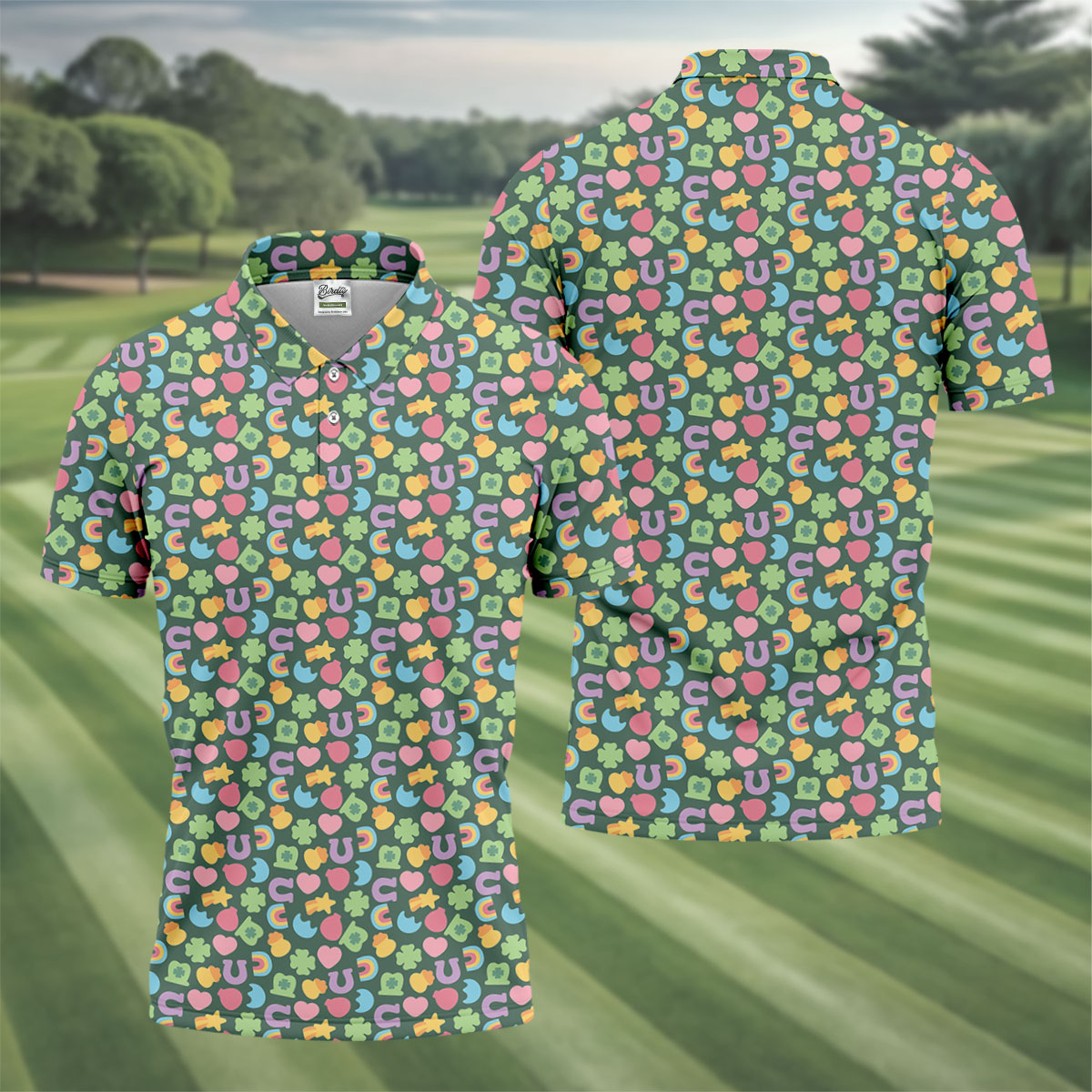 St Patrick's Day Lucky Charms Green Golf Shirt, Cute Golf Outfit, Polo ShirtFor Men, Golf Shirts For Men