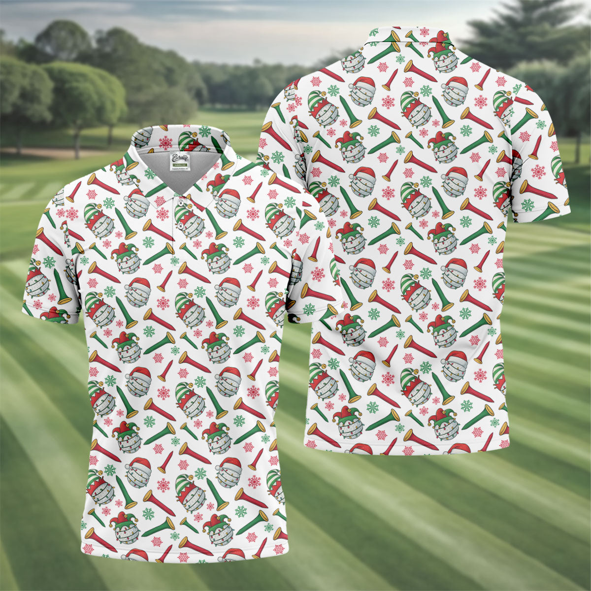 Funny Golf Ball Christmas Golf Shirt, Men's White Polo, Christmas Golf Gift, Golfing Apparel