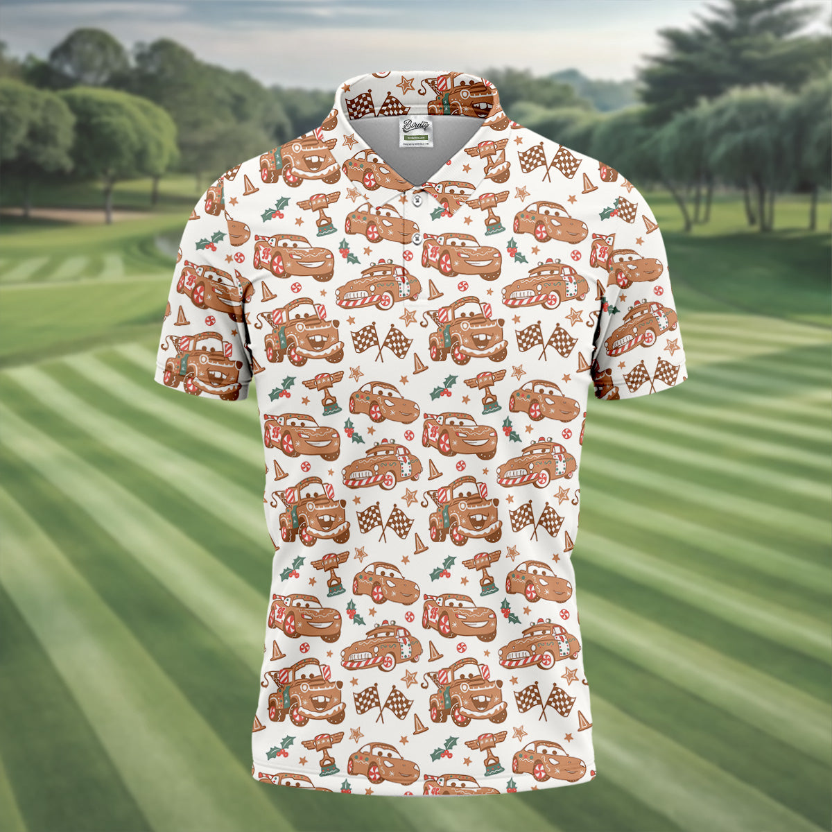 Funny Christmas Animation Car Polo ShirtFor Men, Christmas Golf Shirt, Golf Gift For Men, Christmas Golf Shirt