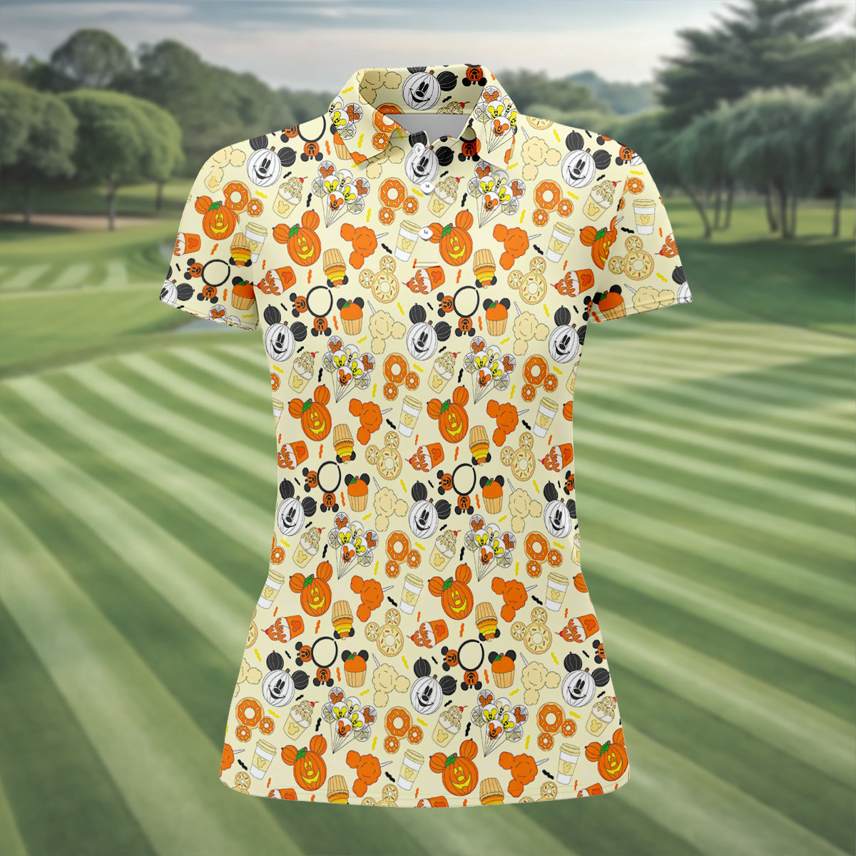 Cute Halloween Pattern Ladies Golf Polos, Sweet Spooky Women's Golf Tops, Halloween Golf Shirt