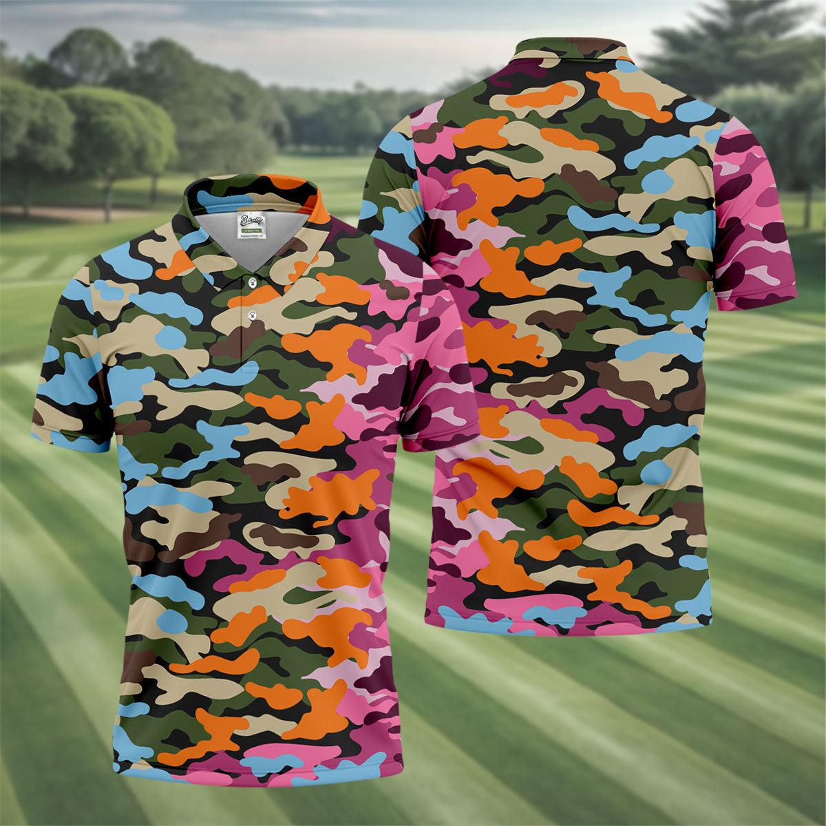 Rainbow Camouflage Golf Tops For Men, Cool Golf Outfit, Polo Shirtor Men, Golf Shirts For Men