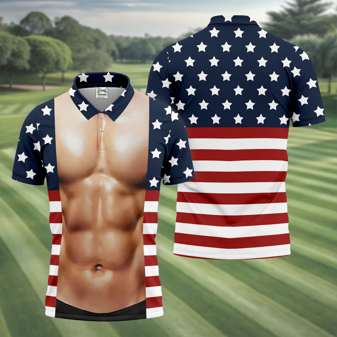 American Flag Pattern Men's Funny Golf Shirts, 250th Anniversary Performance Golf Shirt, Polo Shirt Men