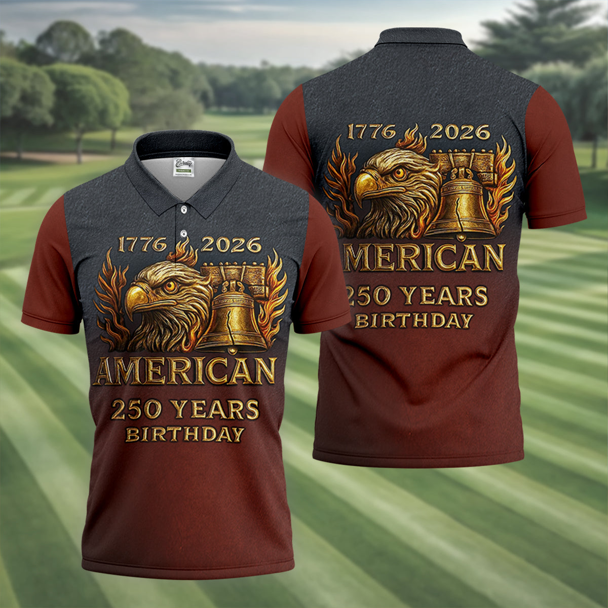 American 250 Years Birthday Navy And Maroon Golf Shirts For Men, 250th Anniversary Polo ShirtFor Men