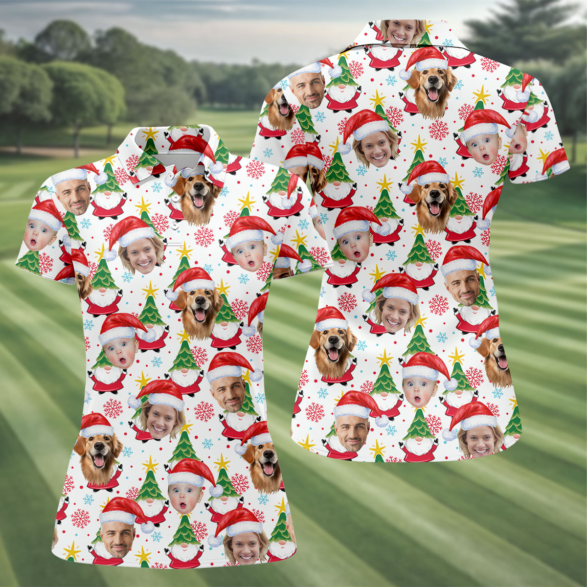 Custom Face Cute Christmas Gnome White Golf Shirt, Christmas Golf Shirt, Ladies Golf Shirts, Golf Gifts For Women