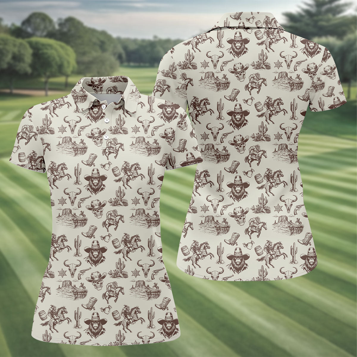 Funny Bigfoot Western Style Hawaiian Golf Shirt, Women's Golf Tops, Ladies Golf Shirts