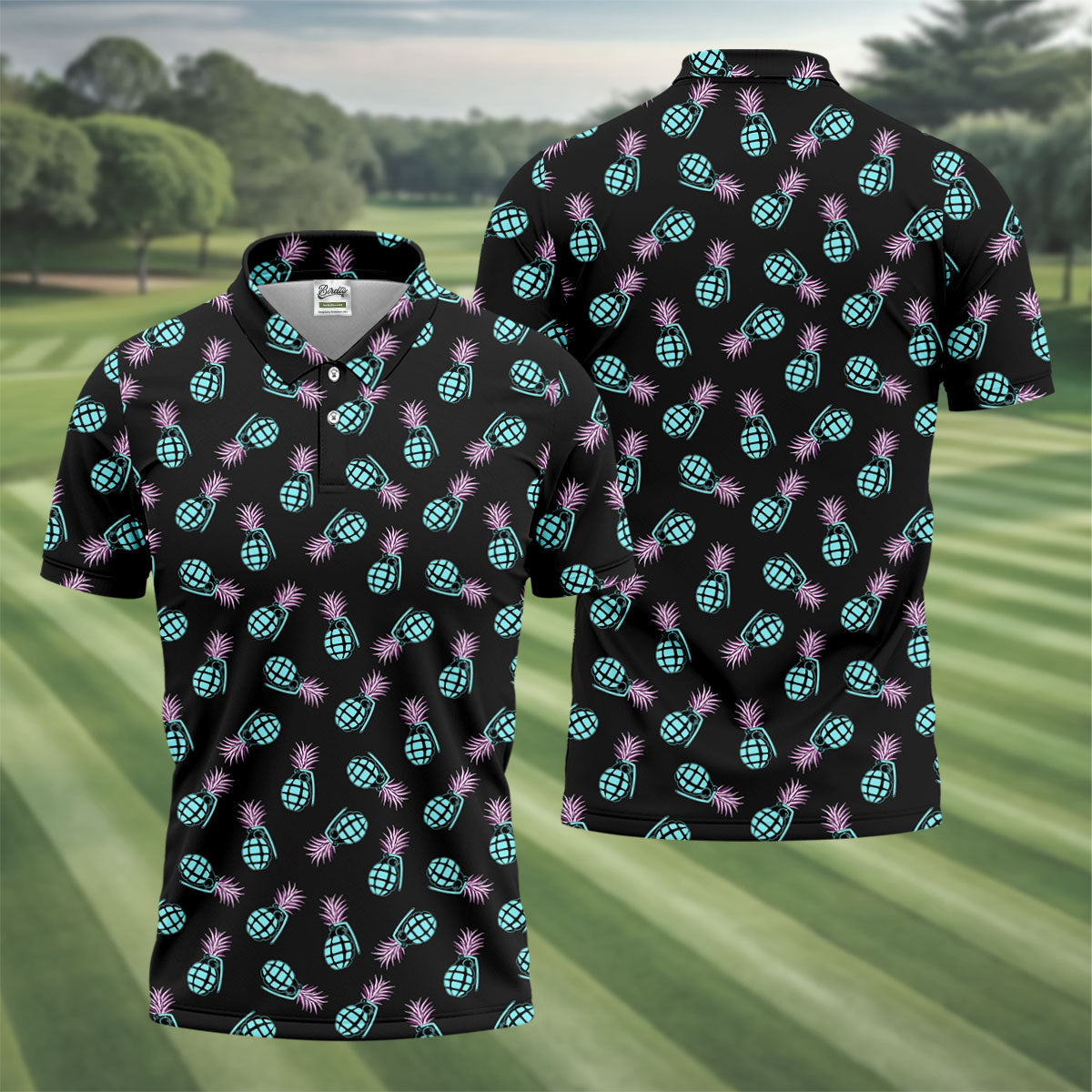 Grenade Pineapple Tropical Golf Shirt, Men's Funny Golf Shirts, Golf Shirts For Men, Polo For Men