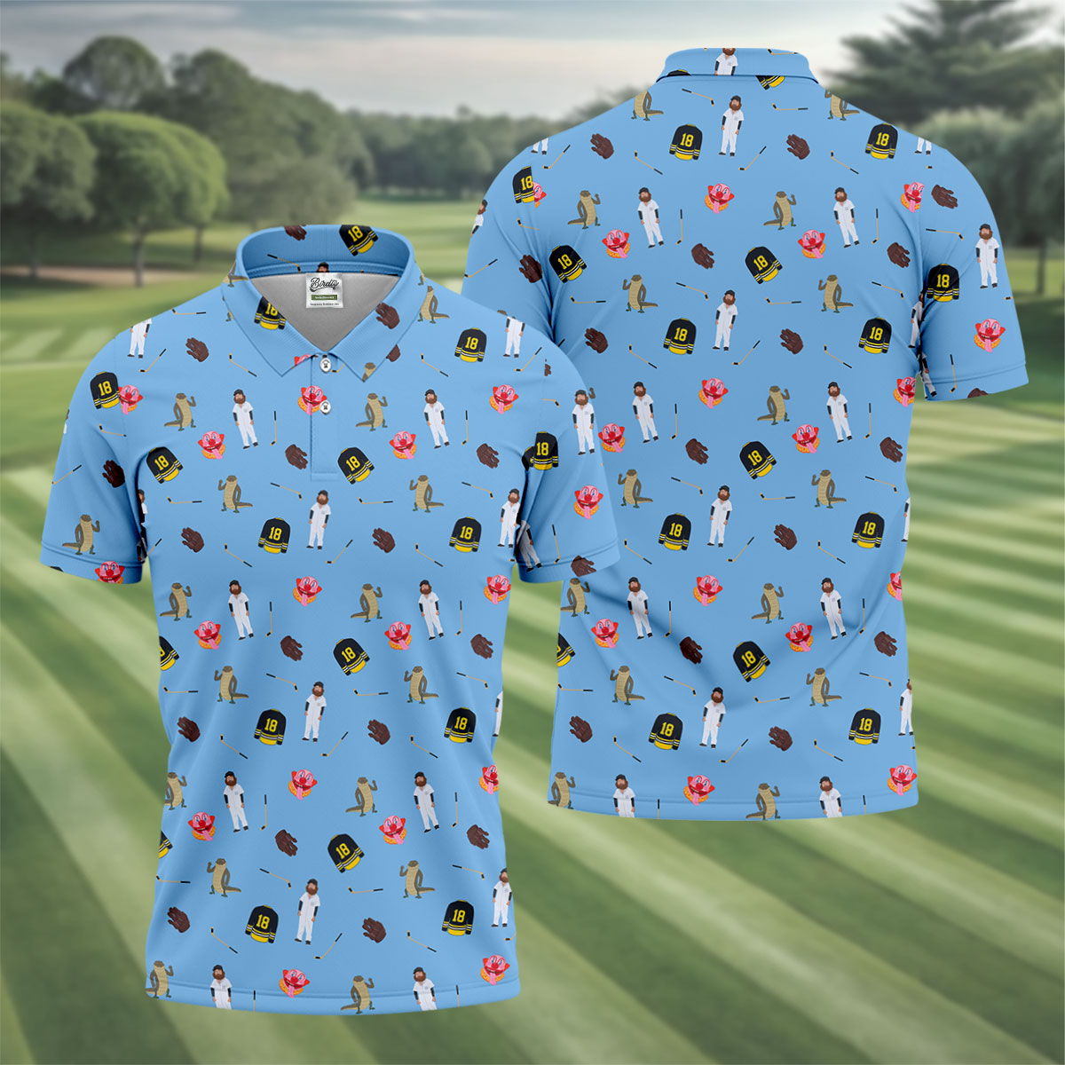 Sport Movie Character Funny Aligator Clown Head Blue Golf Shirt, Men's Funny Golf Shirts, Golf Shirts For Men