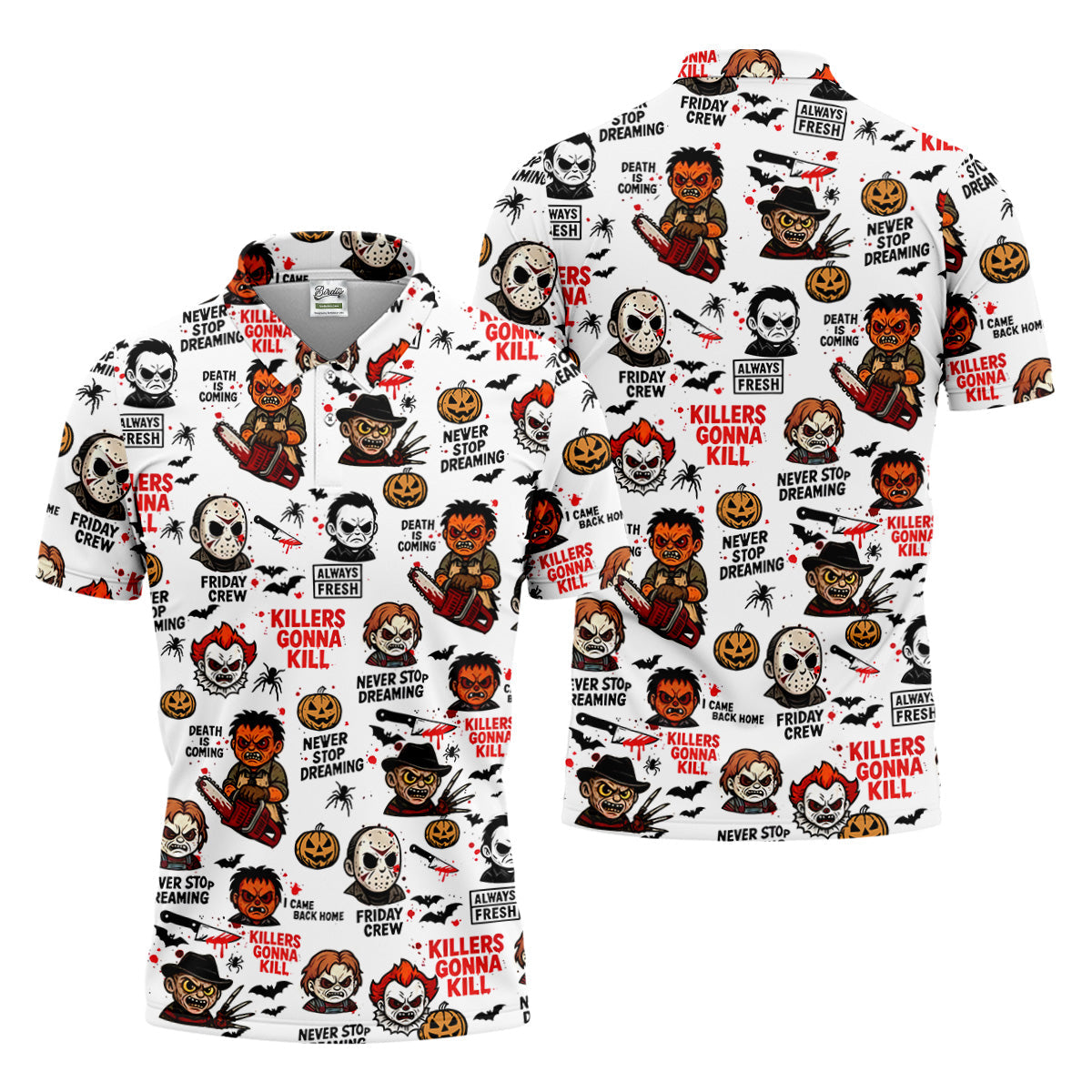 Classic Horror Characters Halloween Golf Shirt, Men's Golf Polo Shirtror Movie Shirt