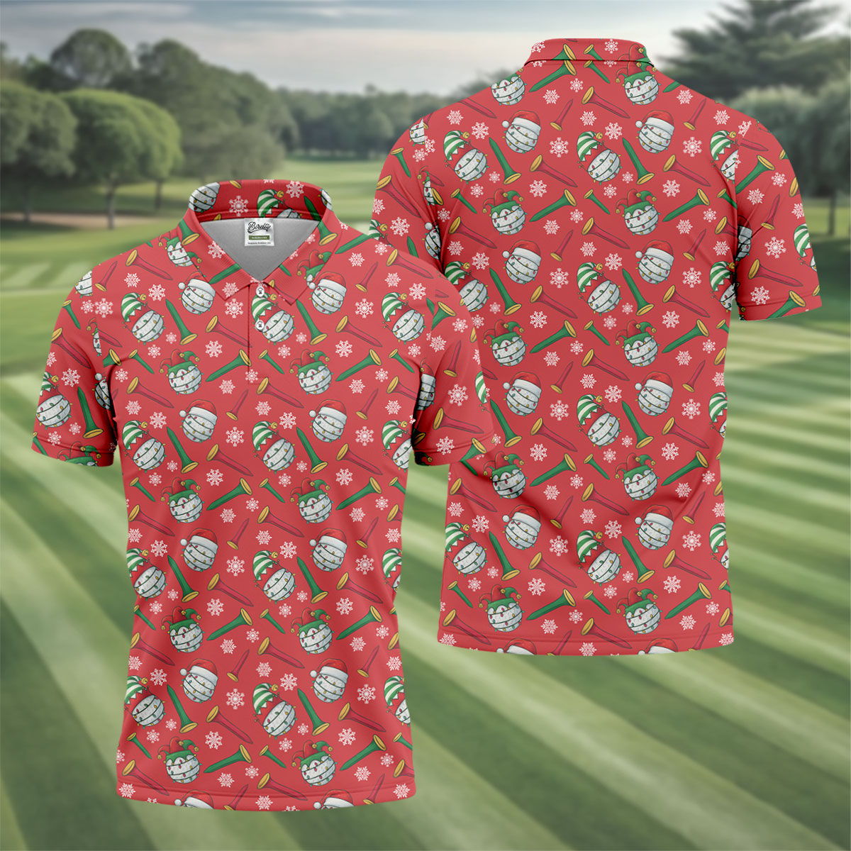 Funny Golf Ball Red Christmas Golf Shirt, Men's Funny Golf Shirts, Christmas Golf Gift
