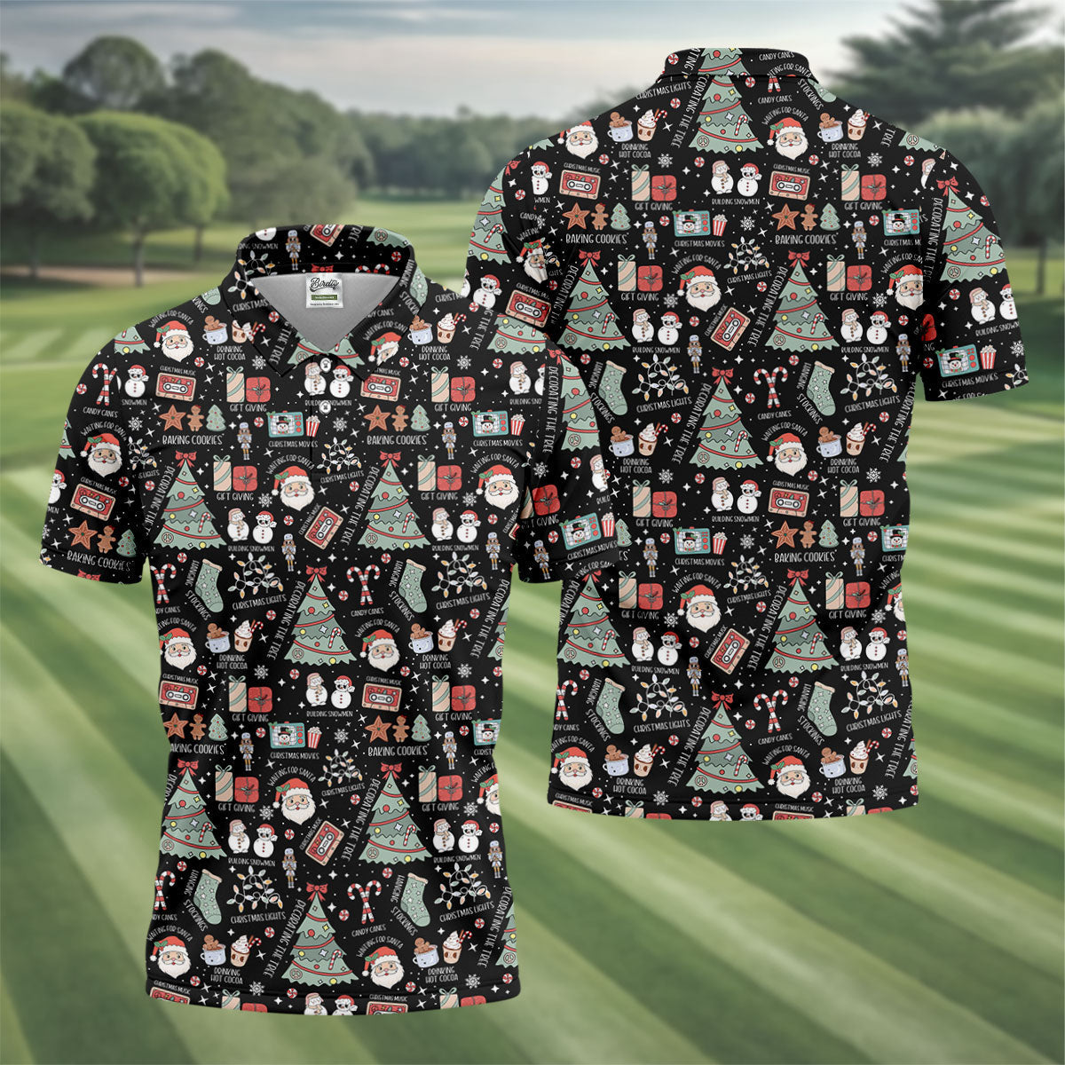 Cute Santa Claus Gift Black Men's Golf Polo Shirtistmas Golf Shirt, Polo Shirtor Men