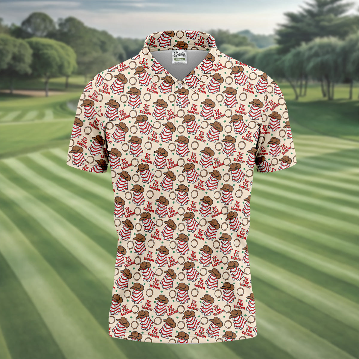 Tis The Season Western Christmas Fun Men's Golf Polos, Golf Tops For Men, Christmas Golf Shirt