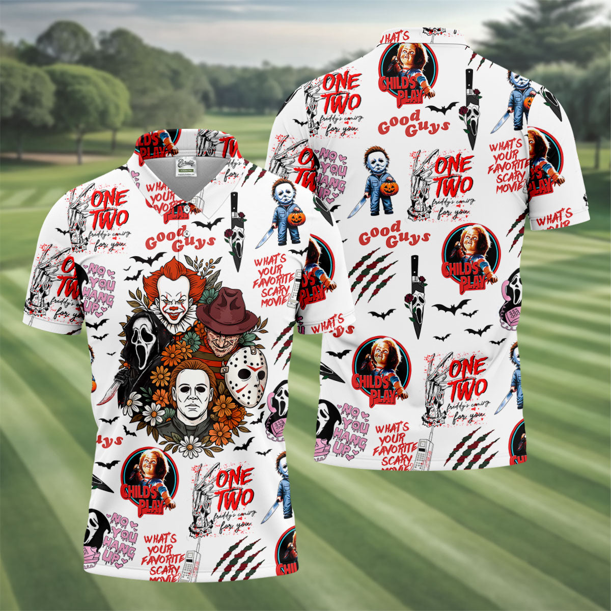 Horror Halloween Character Halloween Golf Shirt, Cool Golf Gift For Horror Fan, Polo ShirtFor Men
