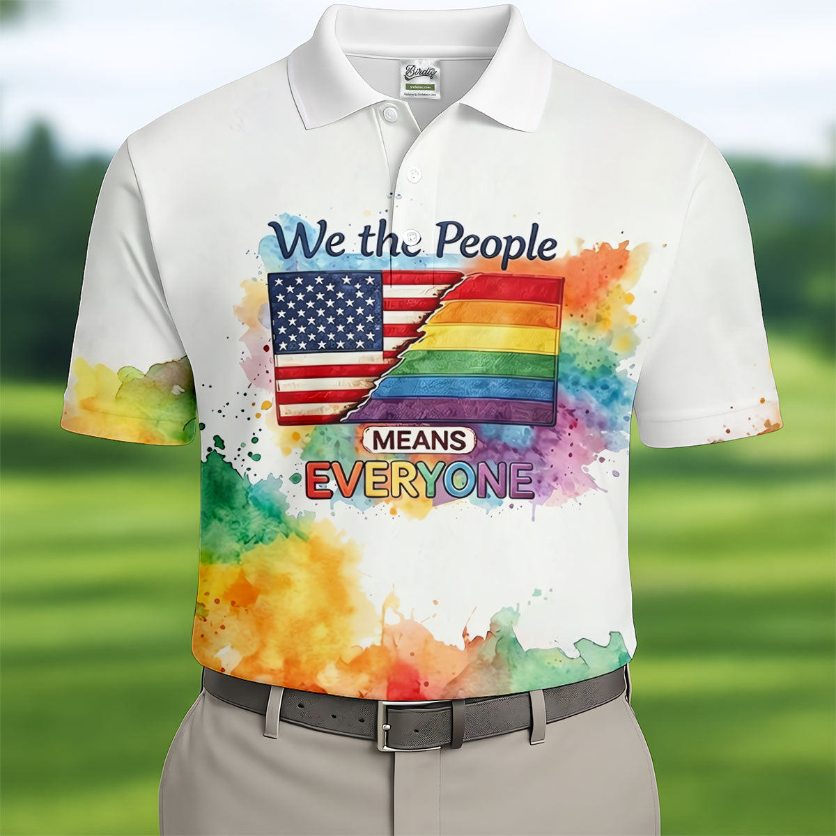 We The People Means Everyone Water Color Print Golf Shirt, LGBTQ Month Polo Shirt Men