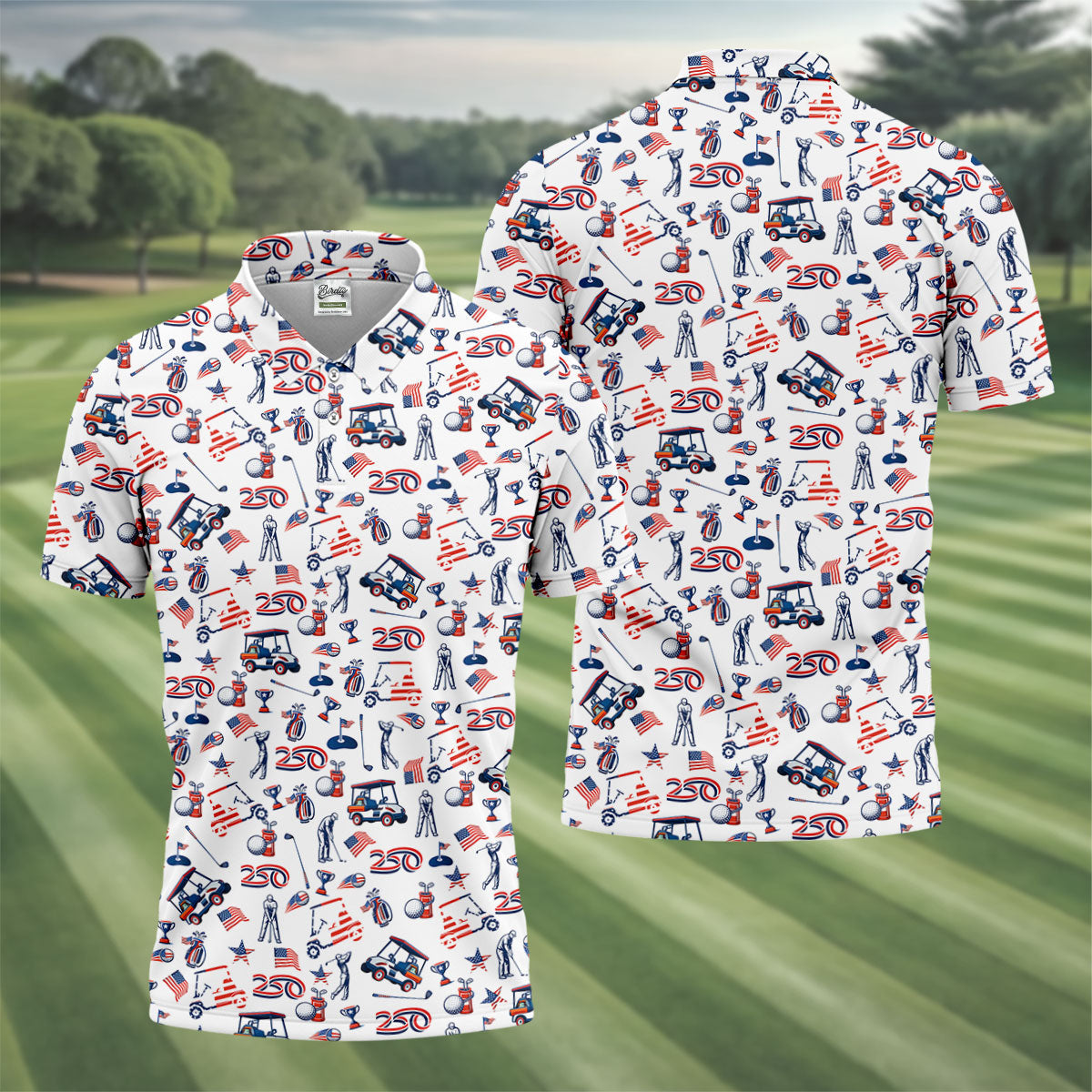 250th Anniversary US Flag Pattern Patriotic Golf Shirt, 4th Of July Golf Shirt Golf Tops For Men, Golf Shirts For Men