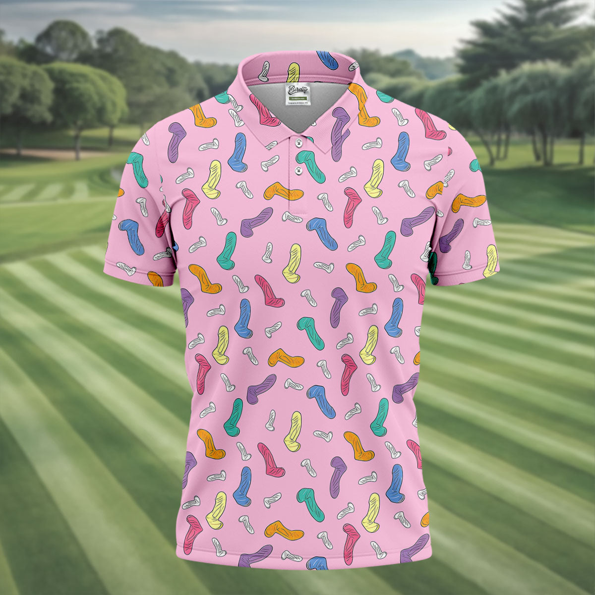 Funny Adult Novelty Pink Pattern Golf Shirt, Mens Polo Shirts, Golf Apparel For Men