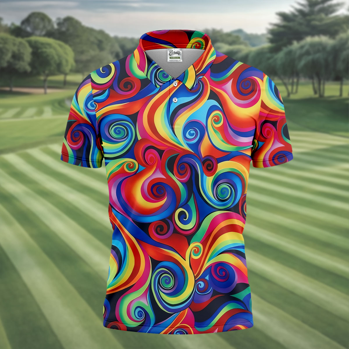 Colorful Rainbow Swirl Abstract Golf Shirt, Men's Golf Shirt, Golf Polo Shirts For Men, Men's Golf Apparel