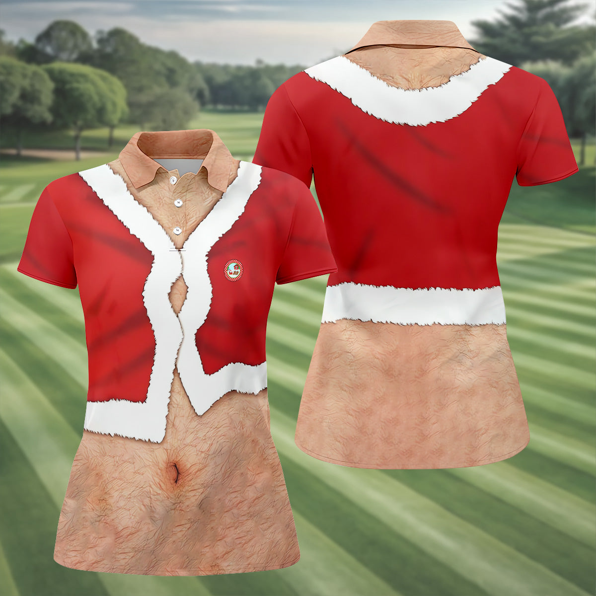 Funny Santa Costume Golf Polo ShirtChristmas Golf Shirt, Ladies Golf Shirts, Golf Gifts For Women