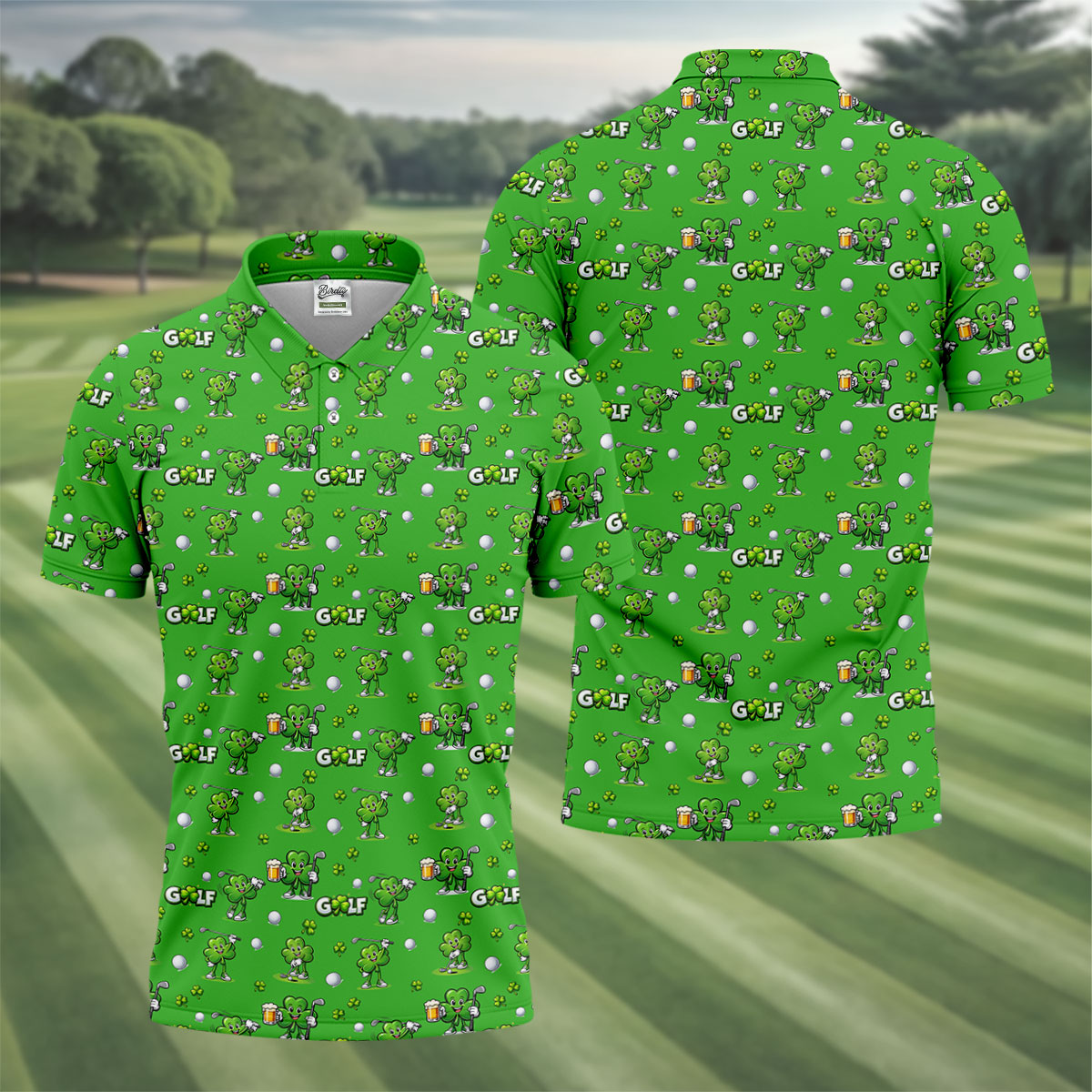 Three Leaf Clover Golf And Beer St Patrick's Day Green Golf Shirt, Fun Golf Shirts For Men, Polo ShirtFor Men
