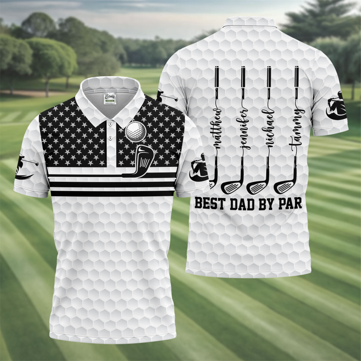 Best Dad By Par US Flag Pattern Dad Golf Shirt, Father's Day Golf Gift, Polo Shirtor Men