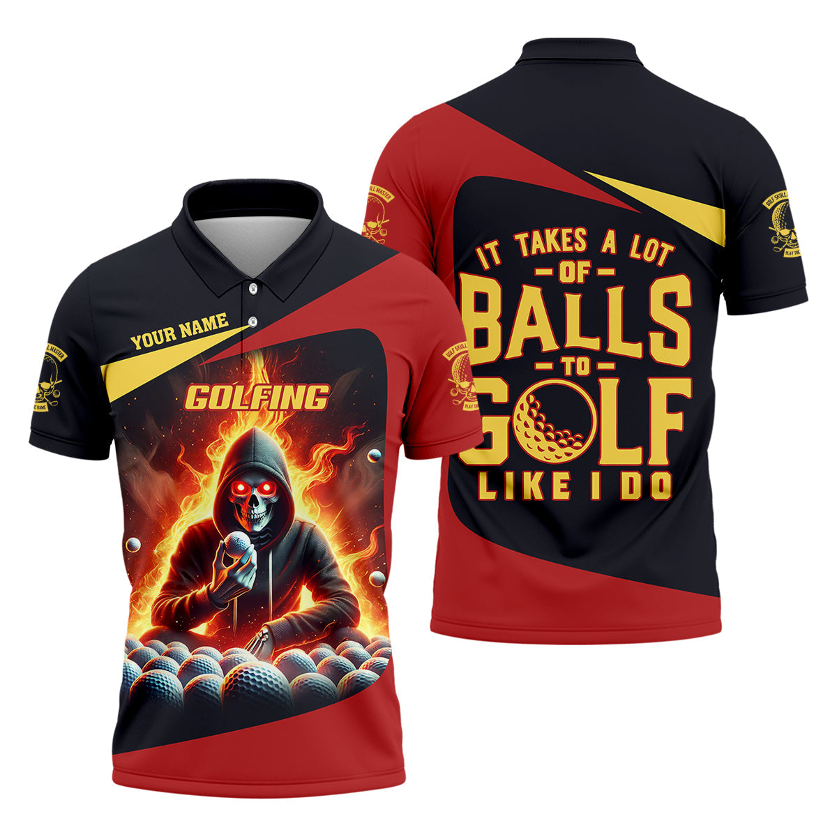 It Takes A Lot of Balls to Golf Like I Do Custom Skull Funny Golf Polo ShirtDad Golf Gifts