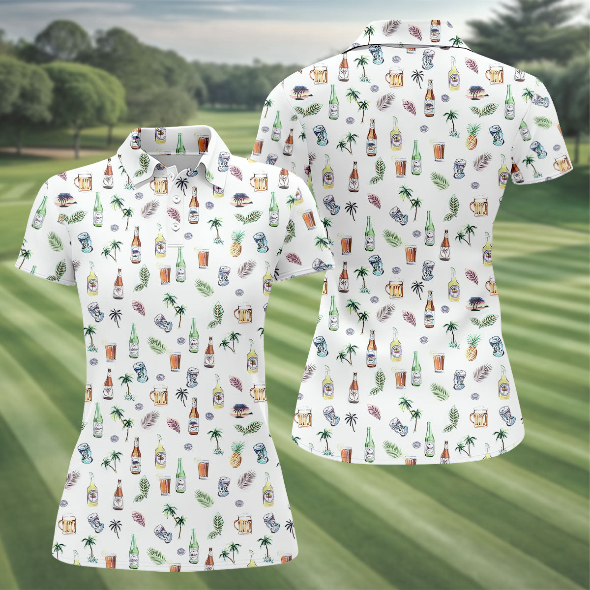 Beer Tropical Fun Women's Golf Shirts, Cute Golf Outfit, Golf Gifts For Women, Ladies Golf Polos