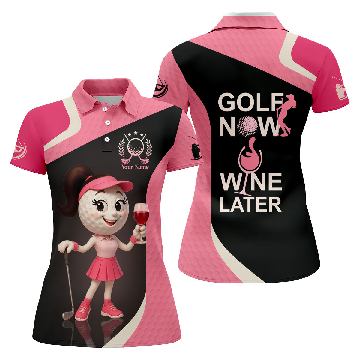 Golf Now Wine Later Funny Womens Golf Polo ShirtWomens Golf Tops, Custom Ladies Golf Shirt