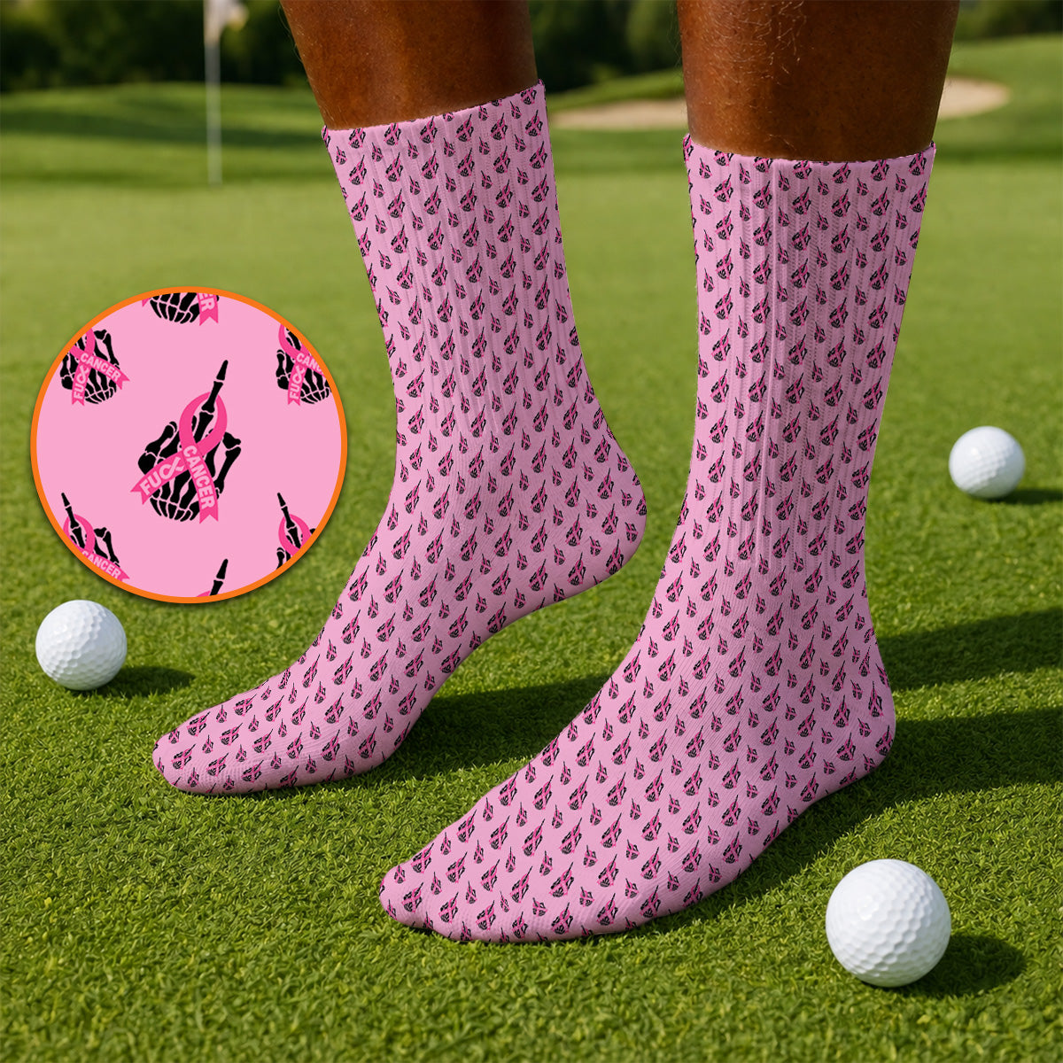 Breast Cancer Awareness Golf Socks, Pink Ribbon Pattern Golf Sock For Breast Cancer Support, Golf Gift For Golfer