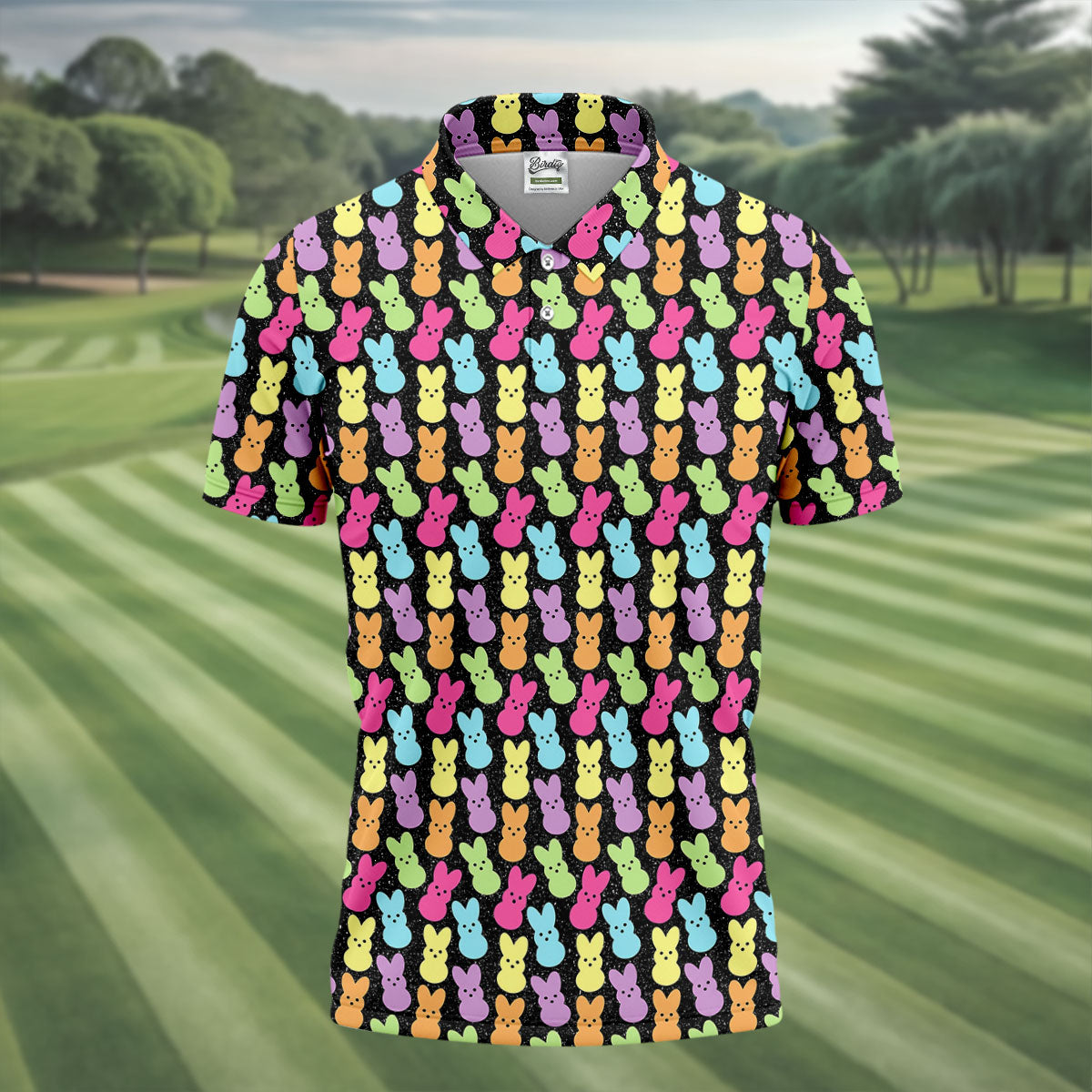 Colorful Easter Peeps Black Golf Shirt, Golf Shirts For Men, Cute Golf Outfit, Polo ShirtFor Men