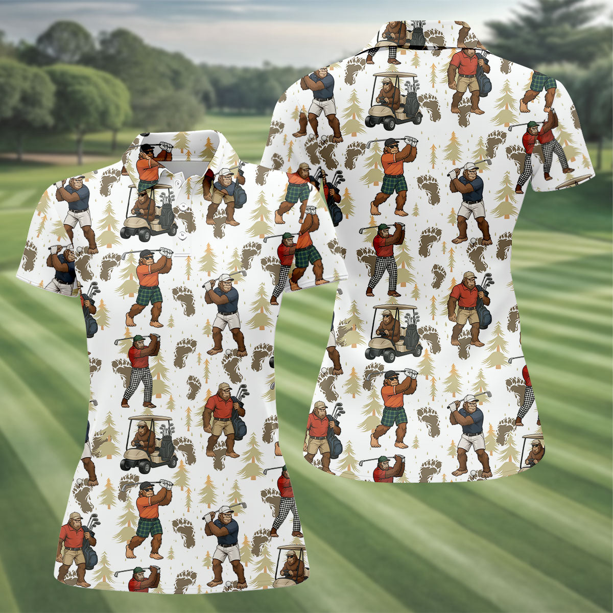 Bigfoot Fun Women's Golf Shirts, Bigfoot Footage Women's Golf Tops, Unique Gift For Golfer