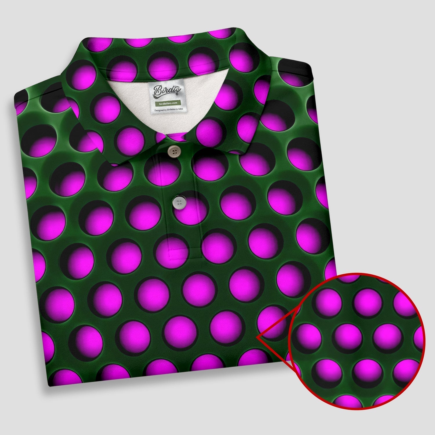 3D Effect Circular Pattern Purple Golf Shirt, Cool Golf Outfit, Men's Funny Golf Shirts, Polo Shirt Men