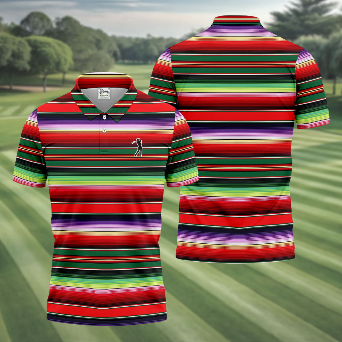 Colorful Stripes Sarape Pattern Cinco De Mayo Celebration Fiesta Themed Golf Shirts For Men