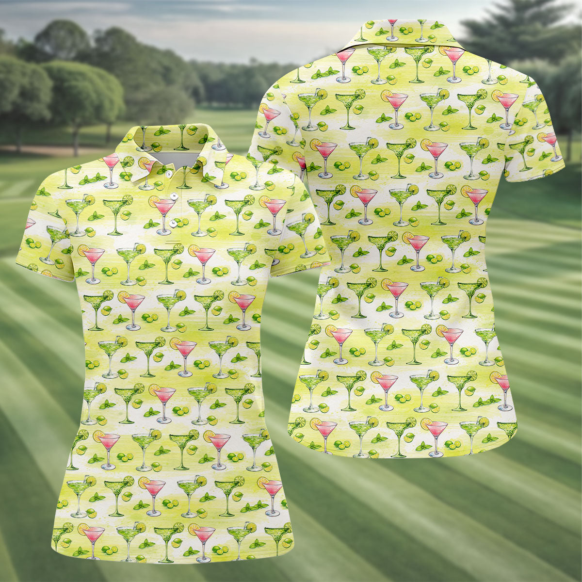 Vintage Margarita Cocktail Lime Pattern Golf Shirt, Women’s Golf Polo, Golf Tops For Women