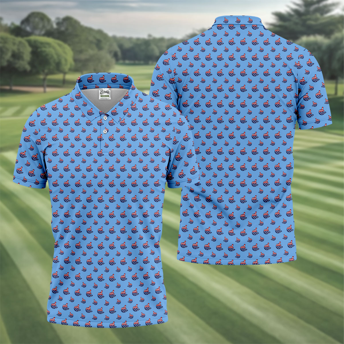 Funny Middle finger US Flag Pattern 250th Anniversary Blue Golf Shirt, 4th Of July Golf Shirts For Men
