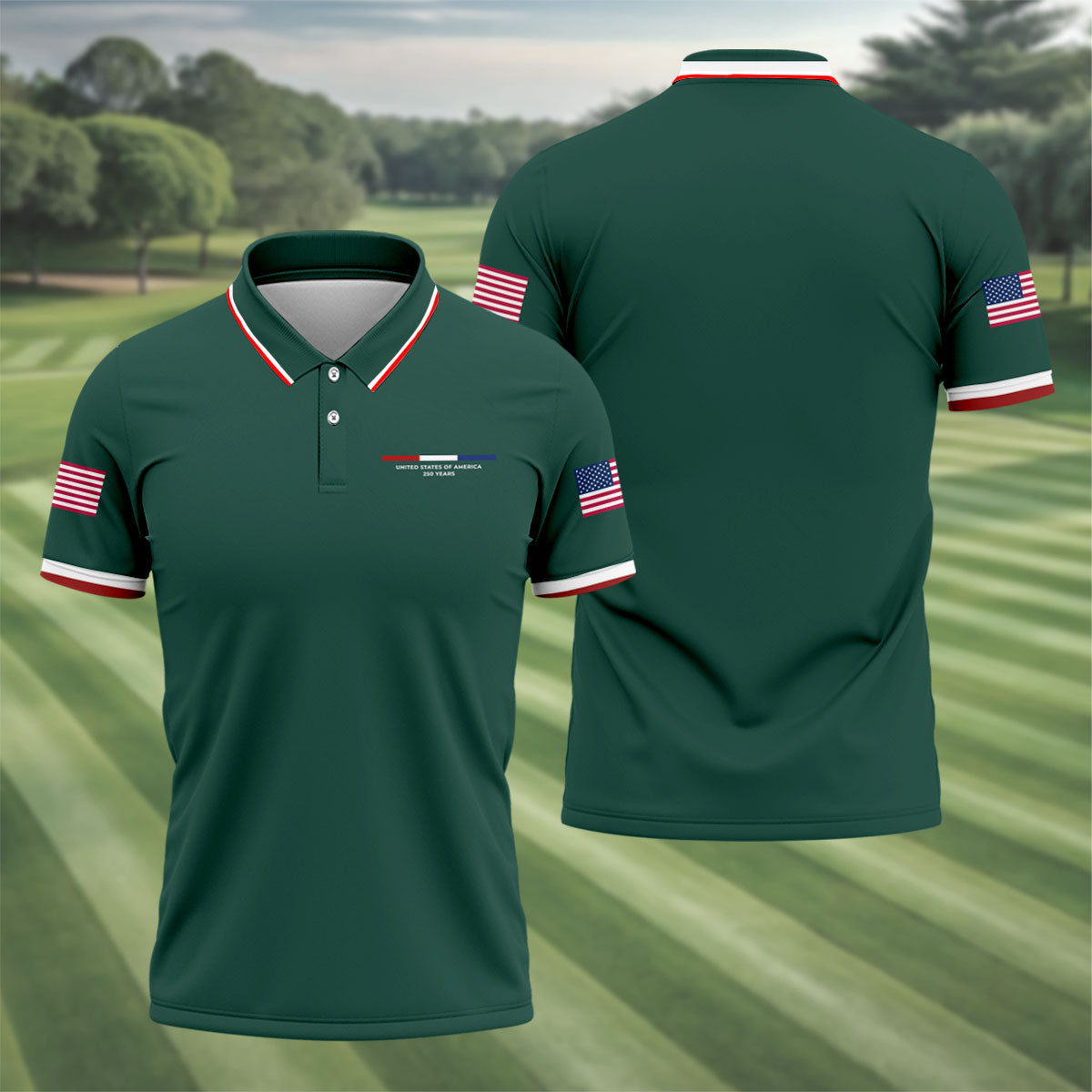 United States Of America 250 Years Green Golf Shirt, Patriotic Golf Shirt, Golf Shirts For Men