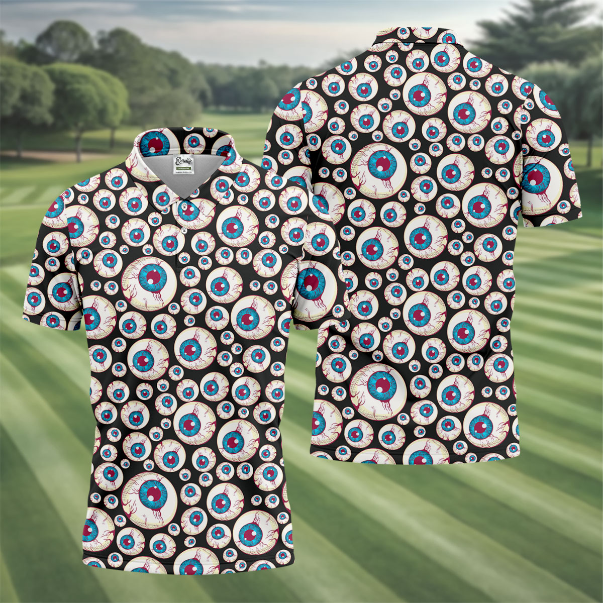 Black And White Eyeball Pattern Golf Tops For Men, Unique Gift For Golfer, Polo For Men