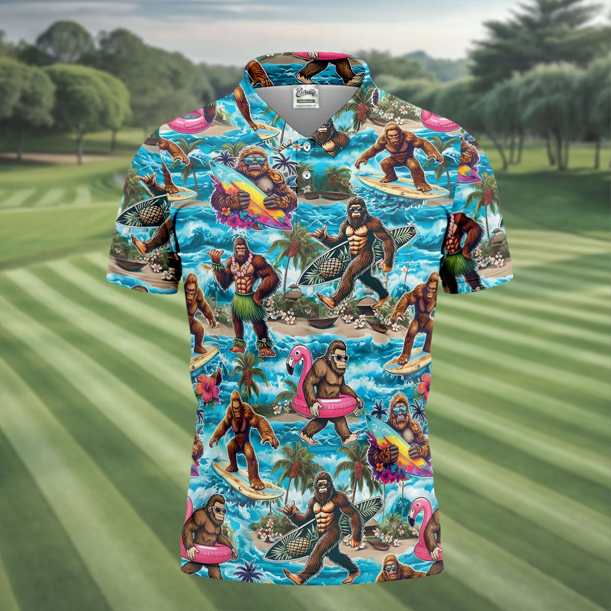 Funny Bigfoot Hawaiian Golf Shirt, Beach Theme Men's Golf Shirt, Polo Shirts For Men