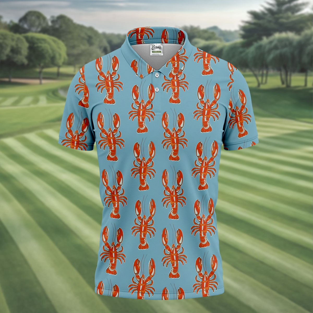 Orange Lobsters Light Blue Mardi Gras Golf Shirt, Golf Tops For Men, Polo ShirtFor Men, Golf Shirts For Men