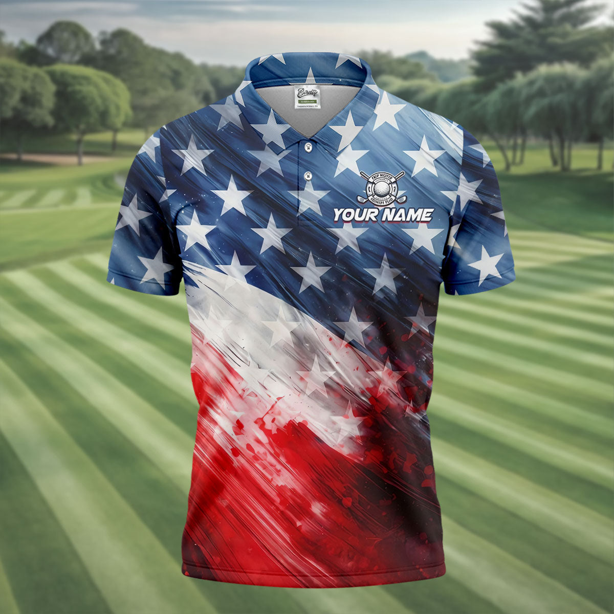 Red White Blue Gradient Art 4th Of July Patriotic Golf Shirt, 250 Years Golf Shirts For Men