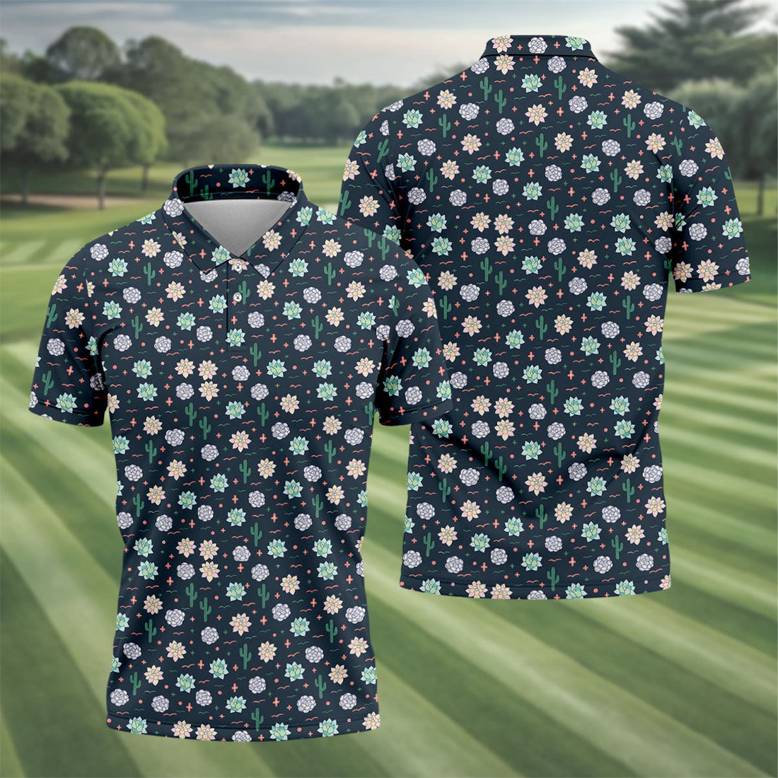 Boho Succulent And Cactus Hawaiian Golf Shirt, Mens Golf Polo, Printed Golf Shirts