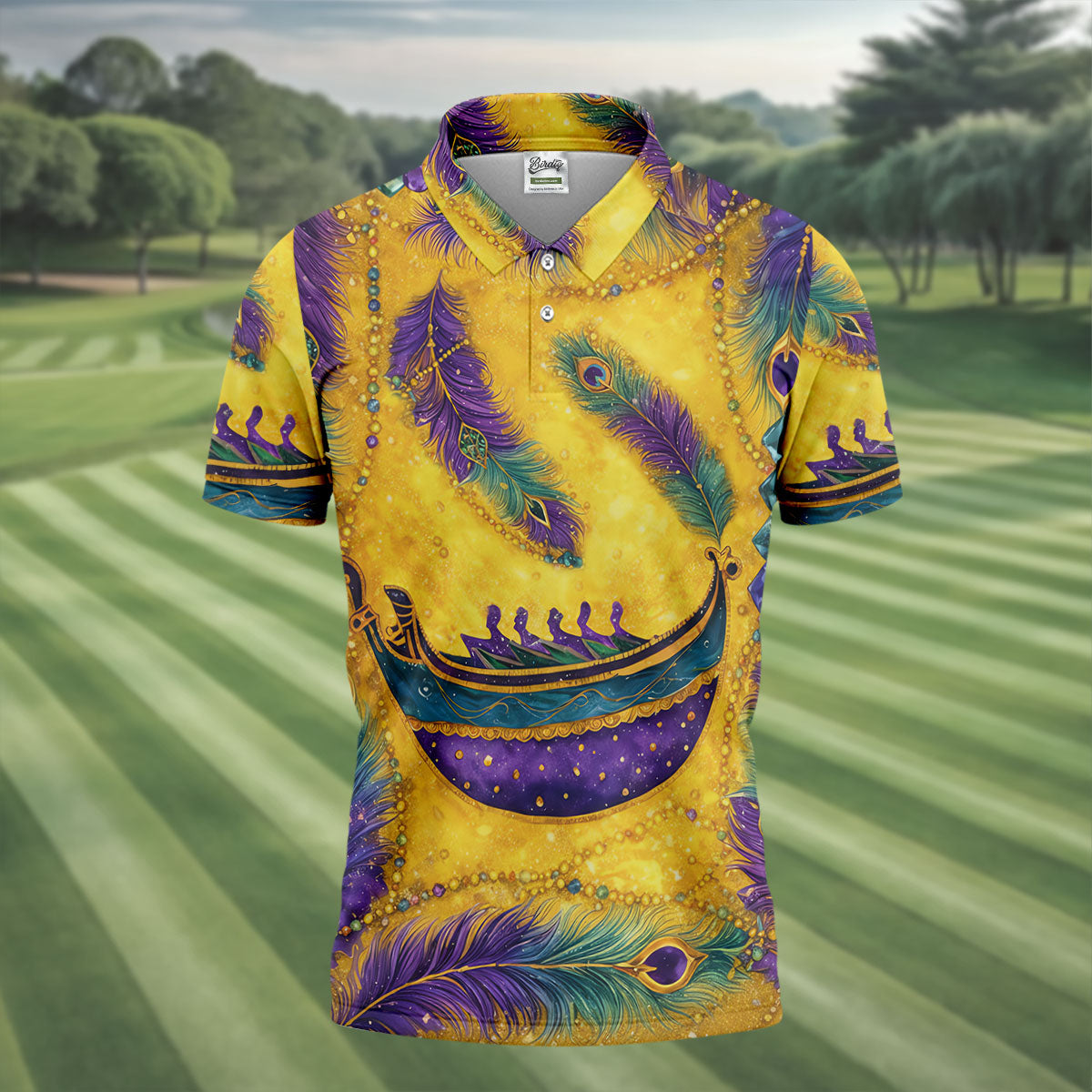 Mardi Gras Day Gradient Art Feather Print Retro Men's Golf Polo Shirt Golf Shirts For Men