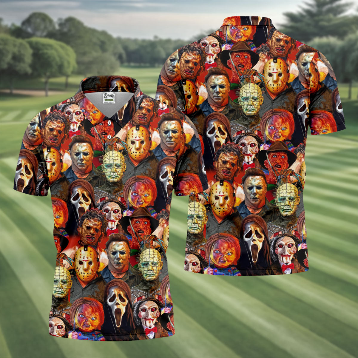 Horror Movie Characters Golf Tops For Men, Halloween Golf Shirt, Unique Gift For Golfer, Polo ShirtFor Men
