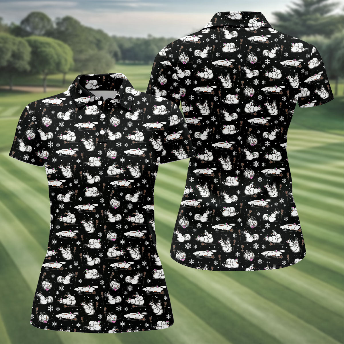 Funny Snowman Naughty Couple Black Golf Shirt, Christmas Golf Shirt, Golf Gift For Ladies, Women Golf Top