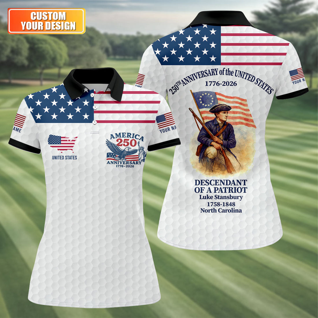 Descendant Of A Patriot Black Collar Golf Shirt For Women, Patriotic 4th Of July Golf Shirt