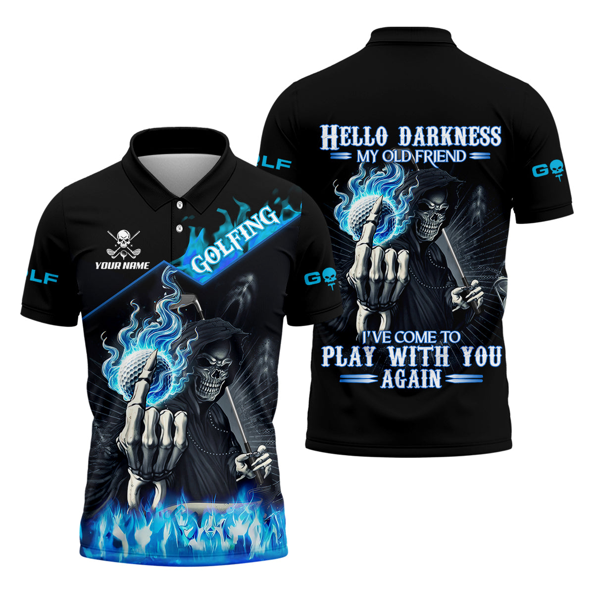 Hello Darkness My Old Friend Custom Men's Golf Polo ShirtHilarious Golf Shirt, Skeleton Golf Shirt