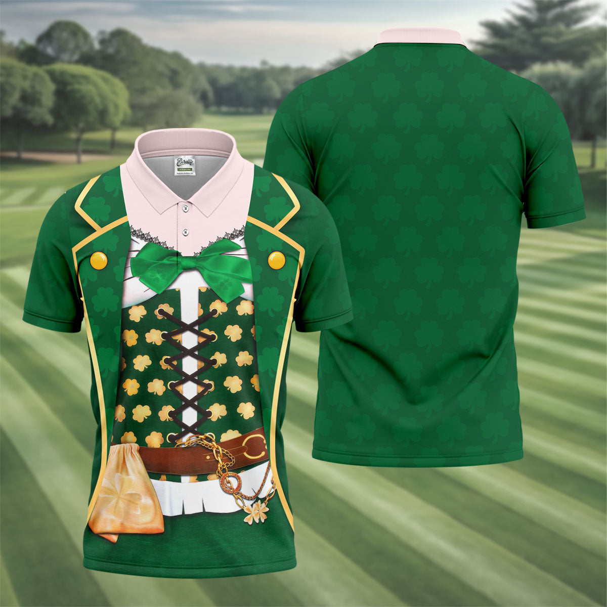 St Patrick's Day Green Leprechaun Costume Print Golf Shirt, Men's Golf Shirt, Golf Gift For Men