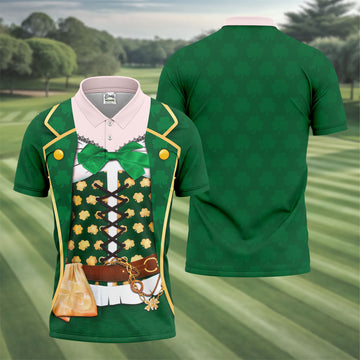 St Patrick's Day Green Leprechaun Costume Print Golf Shirt, Men's Golf Shirt, Golf Gift For Men